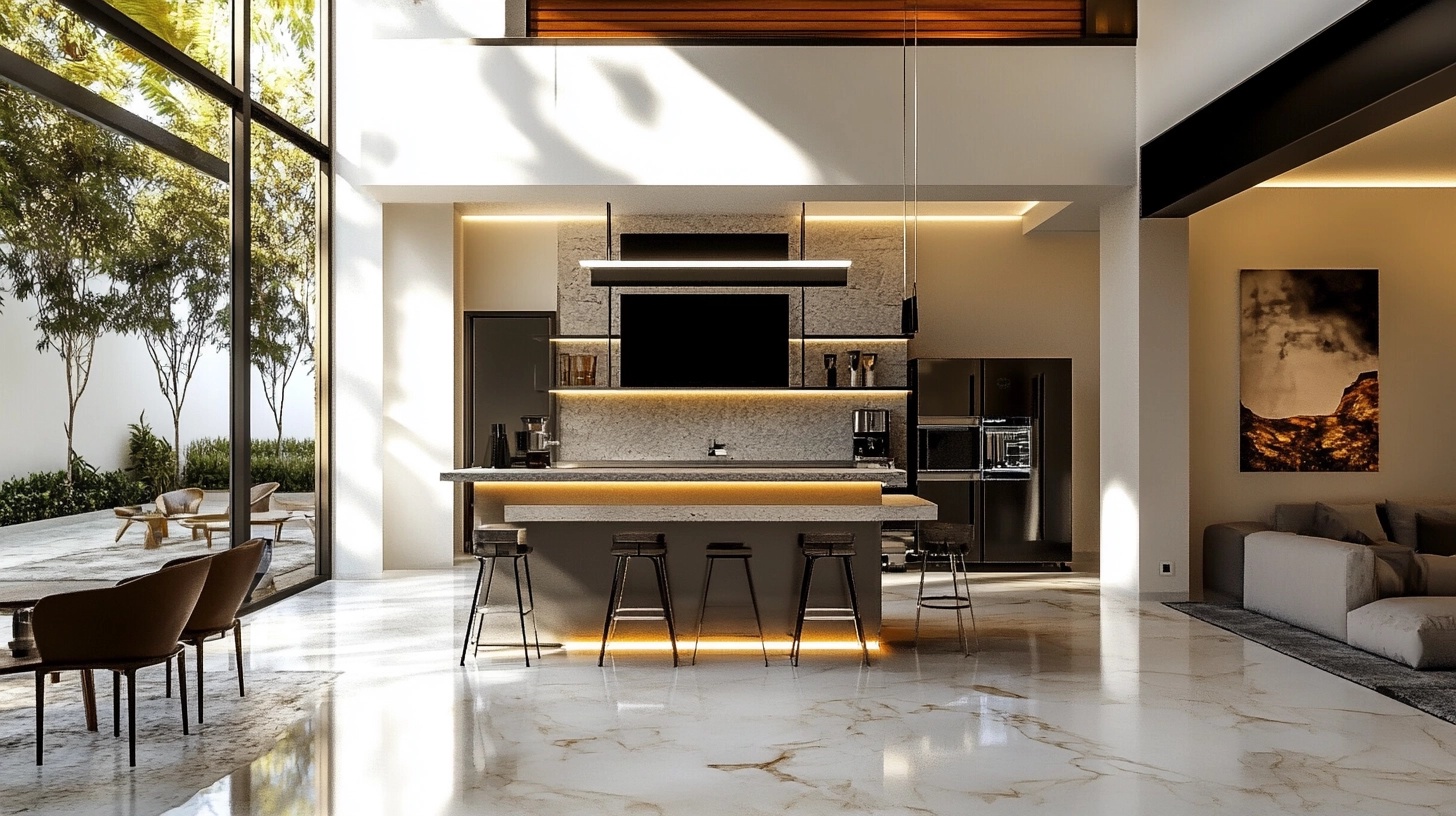 Modern coffee bar with dark cabinetry and stainless steel