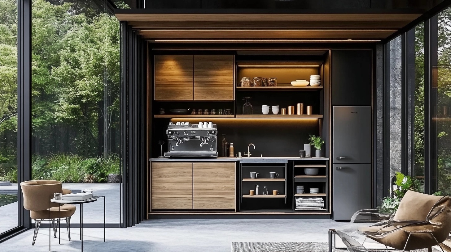 Kitchen cabinet transformed into a coffee bar