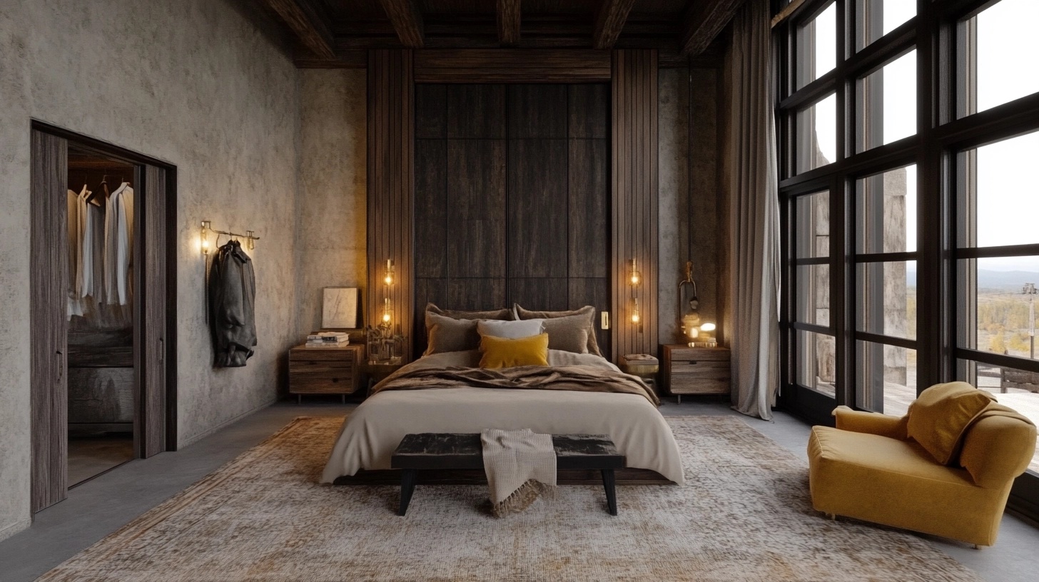 Bedroom with burnt orange and wood accents