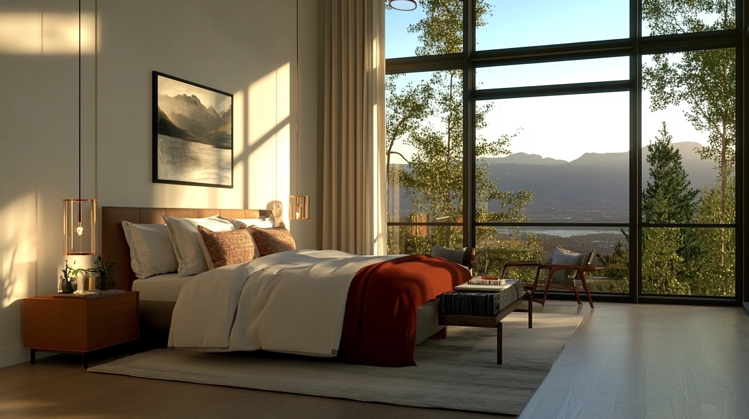 Bedroom with burnt orange and white decor