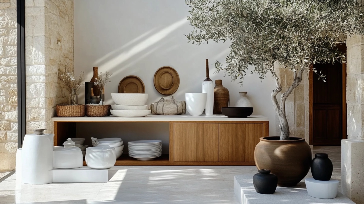 Collection of vintage pottery and ceramics on a shelf.