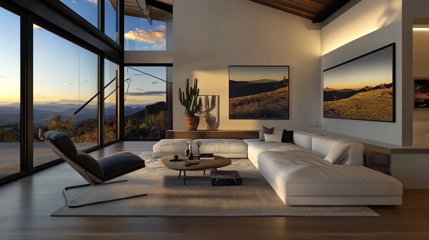 Living room blending modern farmhouse and modern western decor.